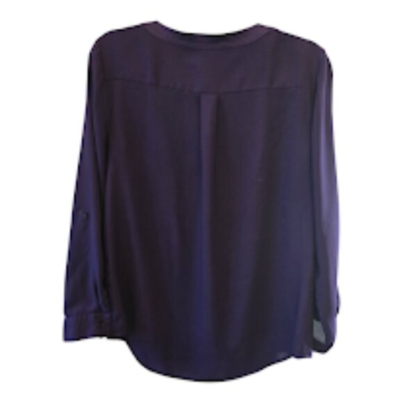 CHICOS PURPLE BLOUSE SIZE 1 MEDIUM (8) RELAXED VNECK SATIN TRIM ON COLLAR - Picture 5 of 10